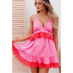 NWT NanaMacs two-toned pink ruffle dress - sz L